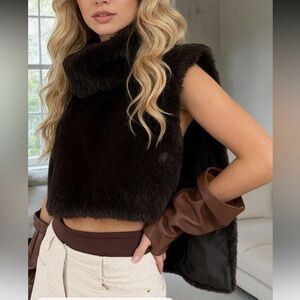 Faux Fur Cropped Vest in Deep Chocolate